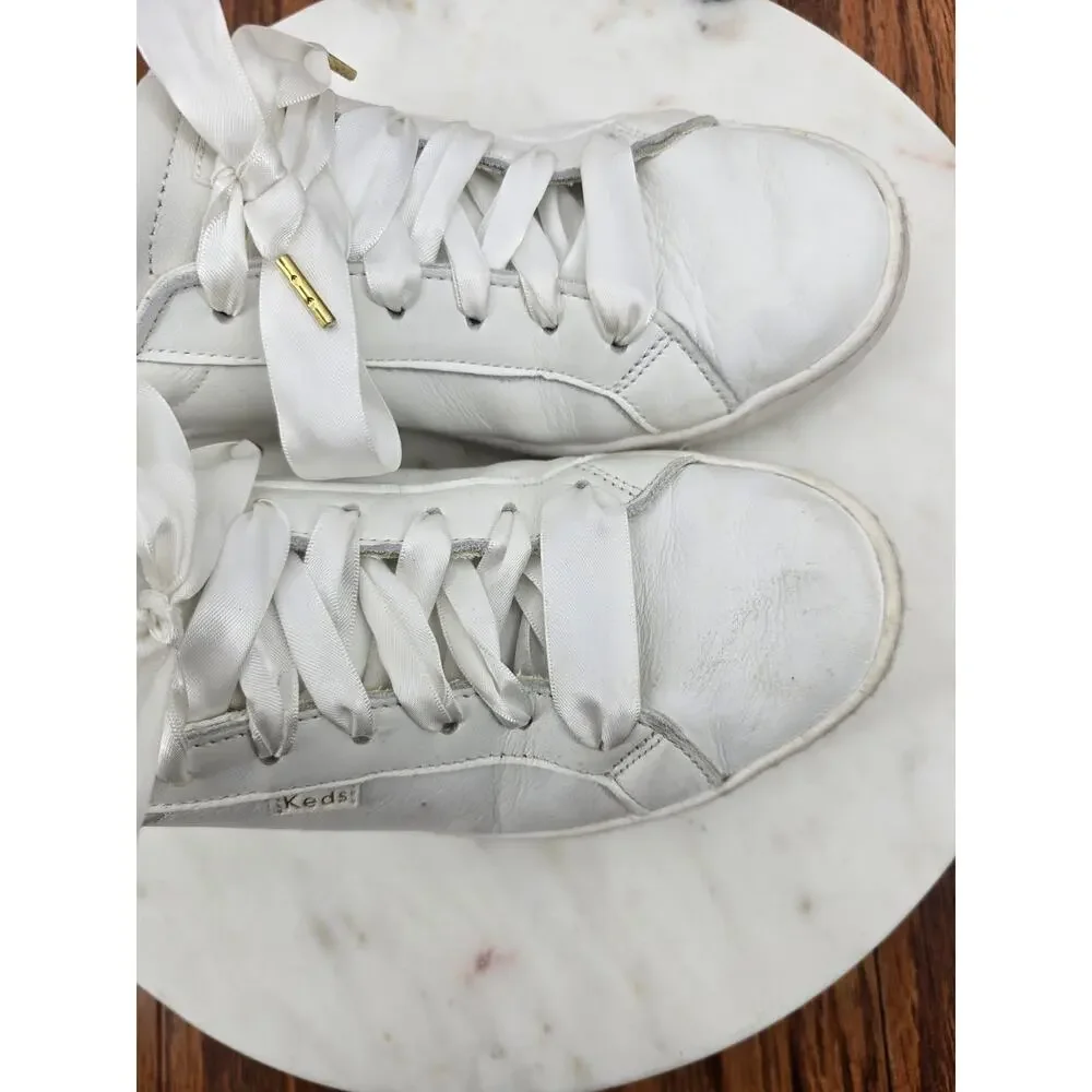 Keds x Kate Spade New York Ace Flower White Leather Sneakers Satin Bow Women 8.5